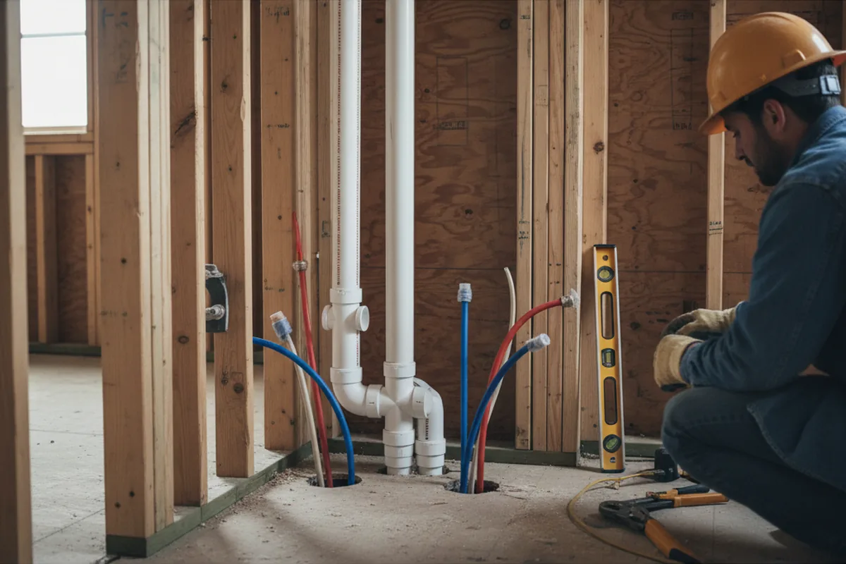 Drain and supply rough-in during Leak Detection in Woonsocket